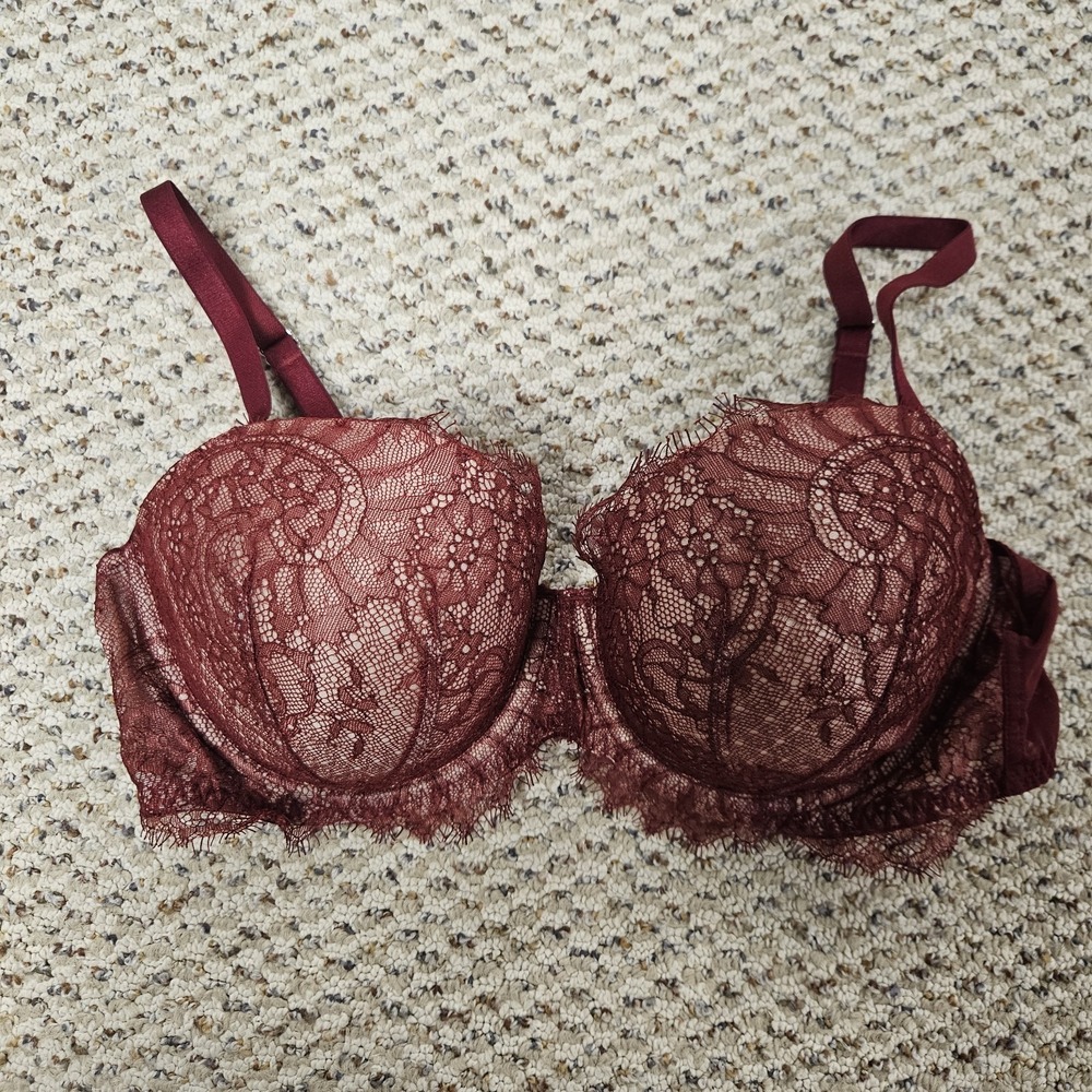 Victoria's Secret Women's Bra 36D Red Dream Angels‎ Lined Demi Lace